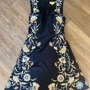 Moulinette Soeurs Navy Floral Embroidered Midi Dress